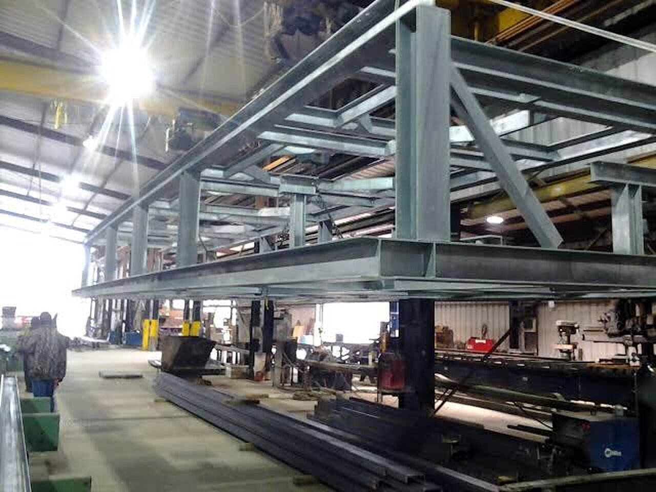 Galvanized custom steel frame assembled in a fabrication shop